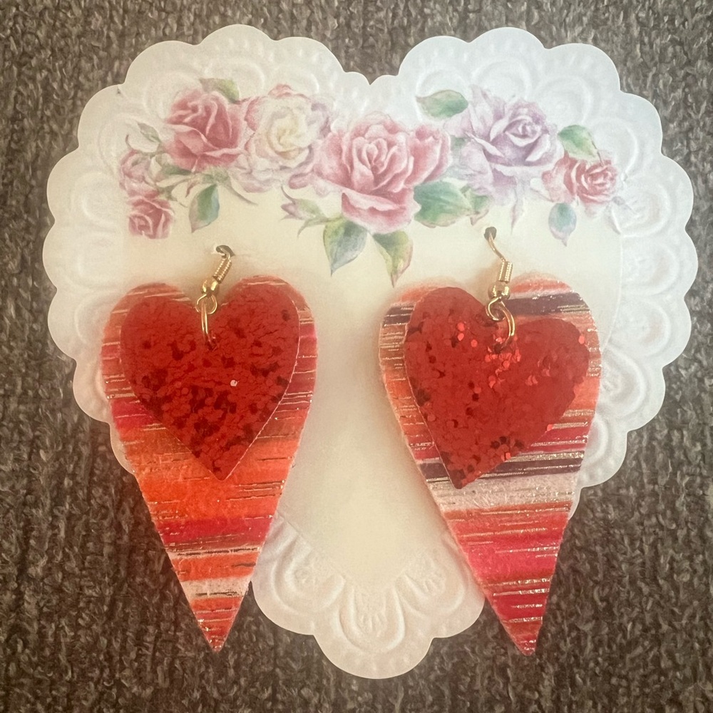 Red Heart Dangle Earrings